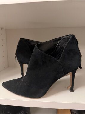 Enzo Angiolini Black Suede Pointed-Toe Stiletto Ankle Booties